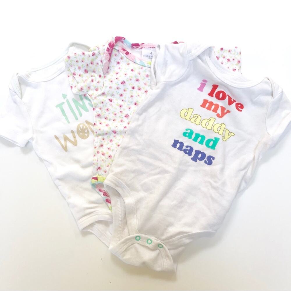 Baby Girl Onesie White Cotton T-shirt Bundle (x3) Baby Girl 3-6 Months